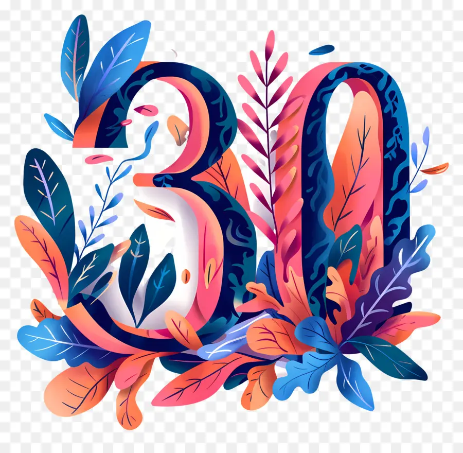 Número 30，Diseño Floral PNG