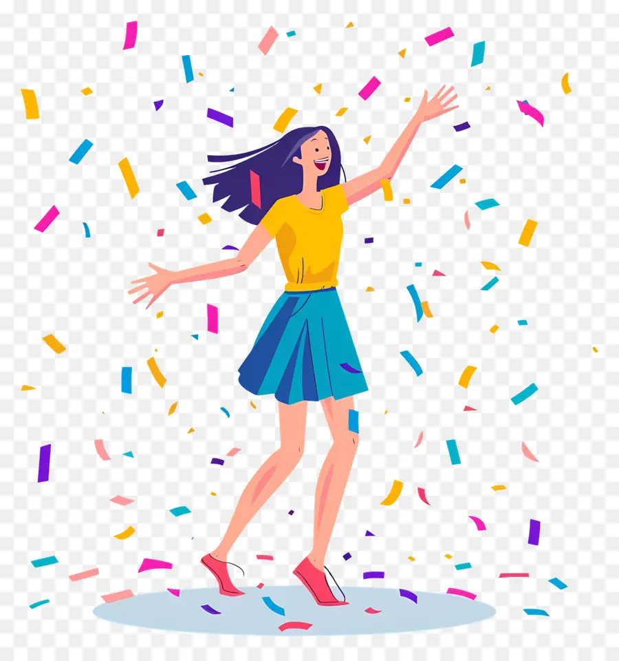 Mujer Celebrando，Lanzando Confeti PNG