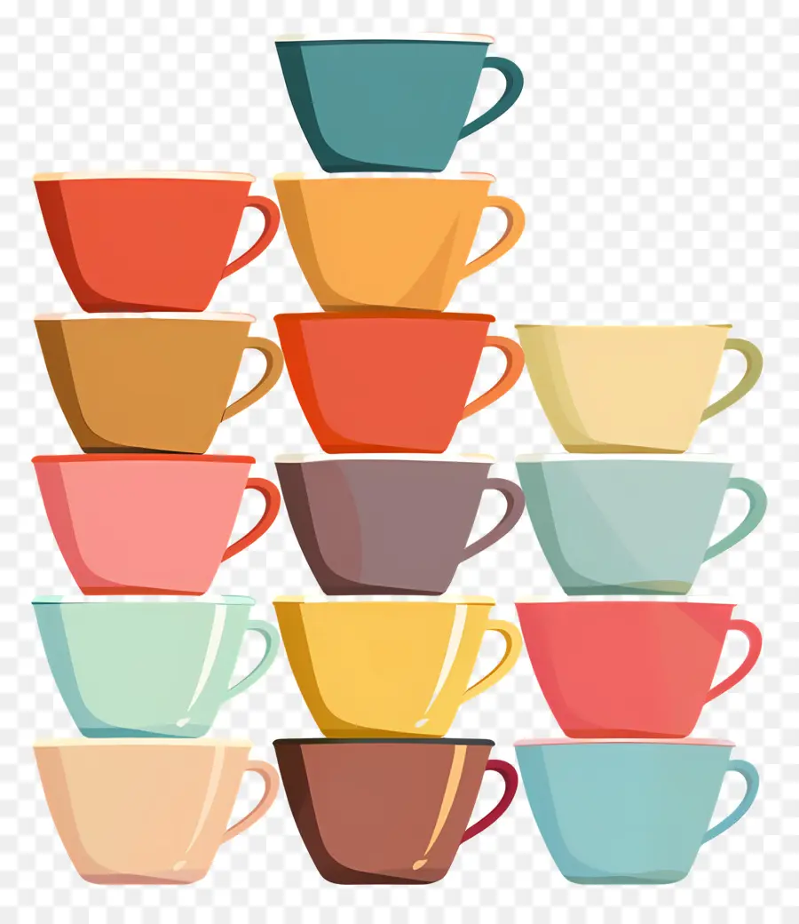 Pila De Tazas，Tazas De Café Coloridas PNG