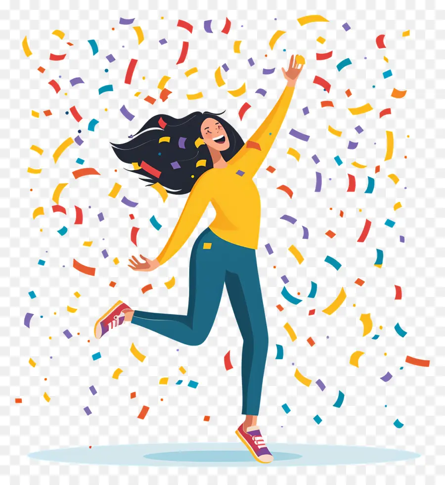 Mujer Celebrando，Lanzando Confeti PNG