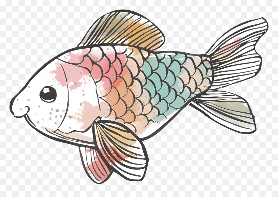 Dibujos Animados De Pescado，Escamas De Arcoiris PNG