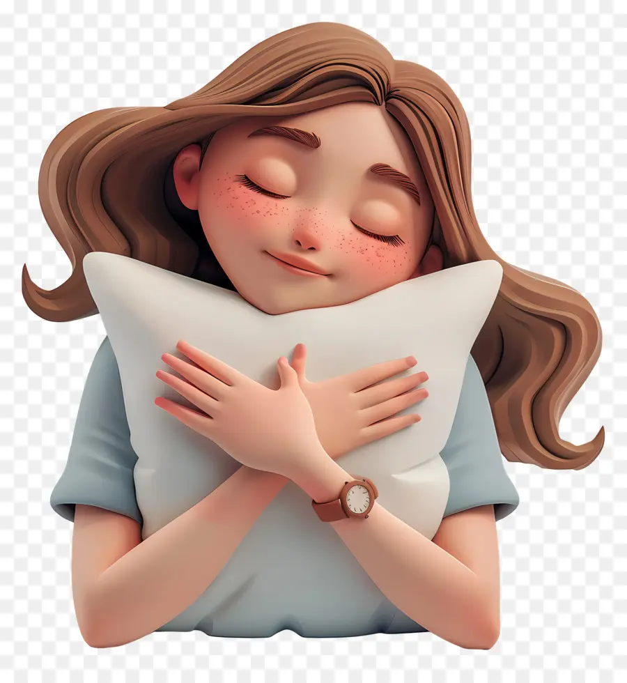 Mujer Soñolienta，Chica Abrazando La Almohada PNG