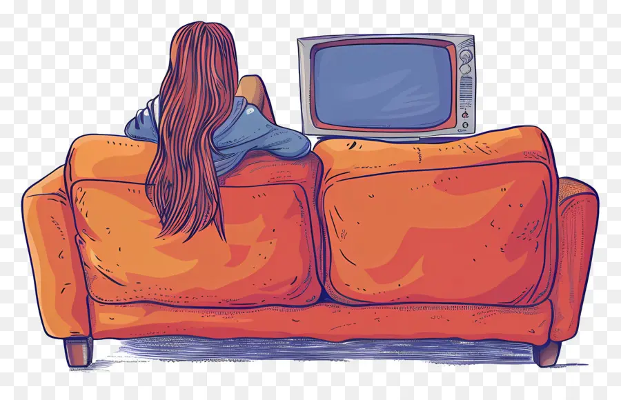 Mujer，Viendo La Televisión PNG