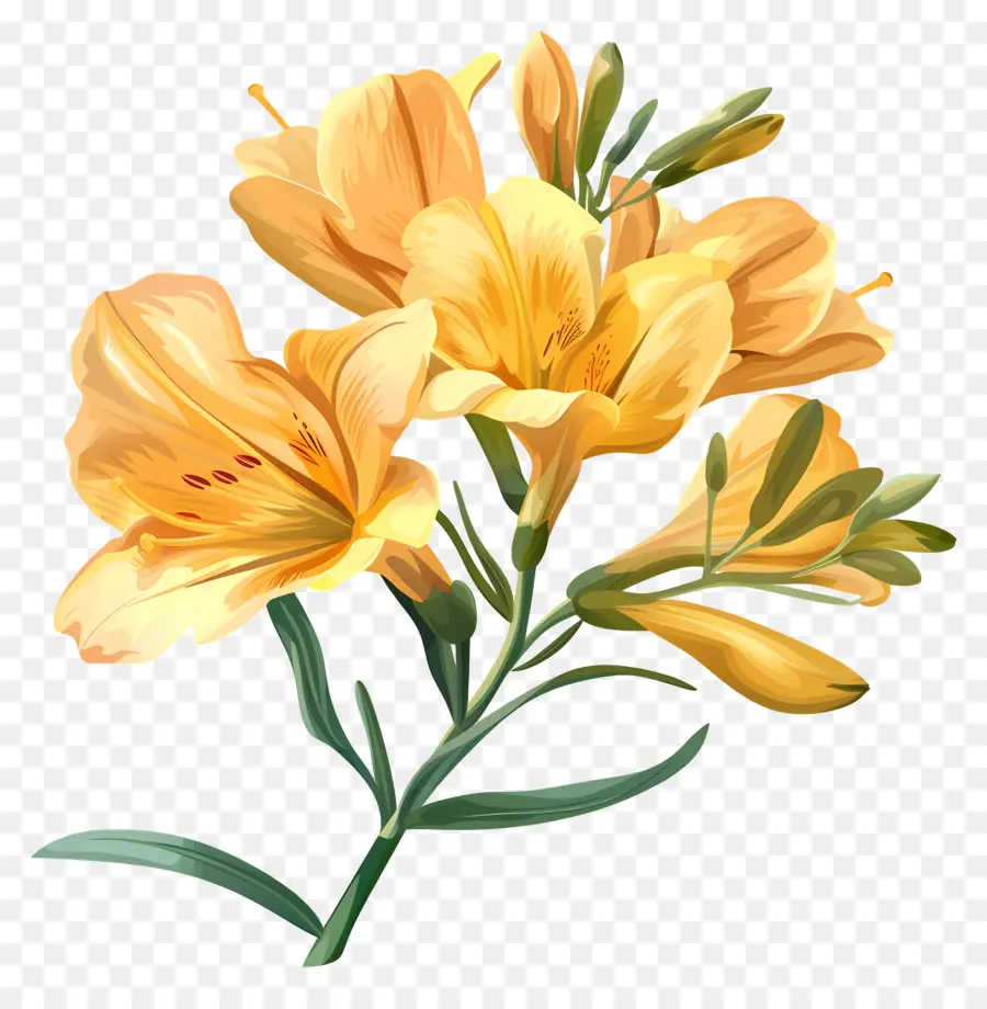 Flor De Freesia，Pintura A La Acuarela PNG