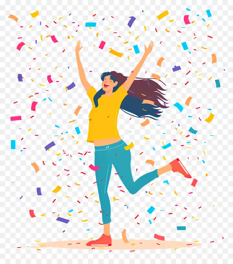 Mujer Celebrando，Lanzando Confeti PNG