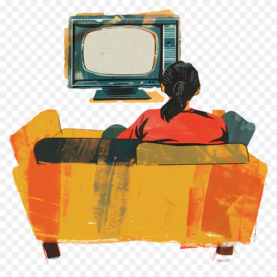 Mujer，Viendo La Televisión PNG