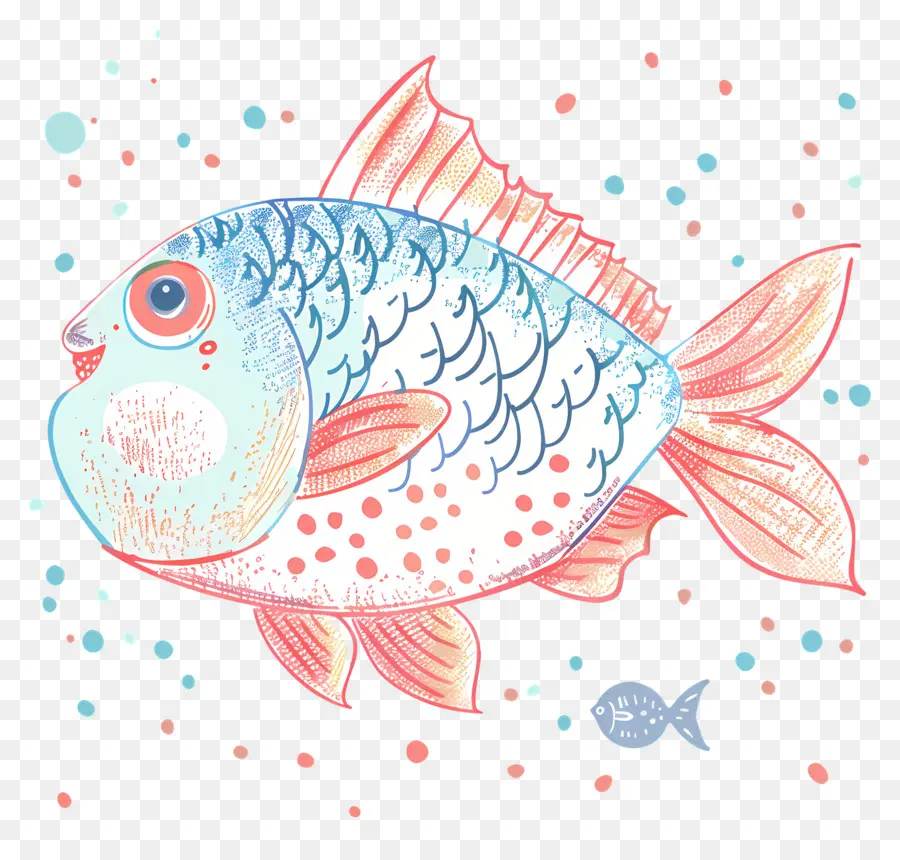 Dibujos Animados De Pescado，Escamas Azules Y Rosas PNG