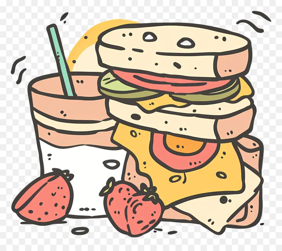 Comida De Dibujos Animados，Sándwich Y Bebida PNG