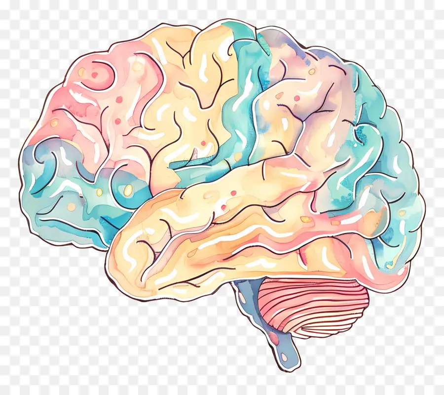 Dibujos Animados Cerebro，Pintura A La Acuarela PNG