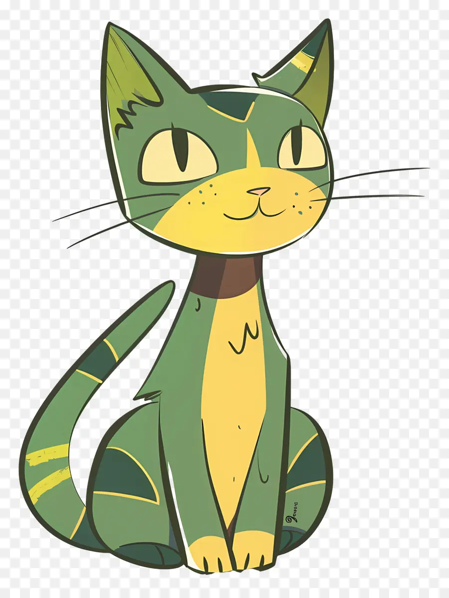 Gato De Dibujos Animados，Gato A Rayas Verde Y Amarillo PNG