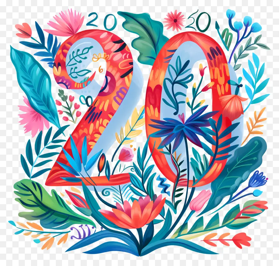 Número 20，Diseño Floral PNG