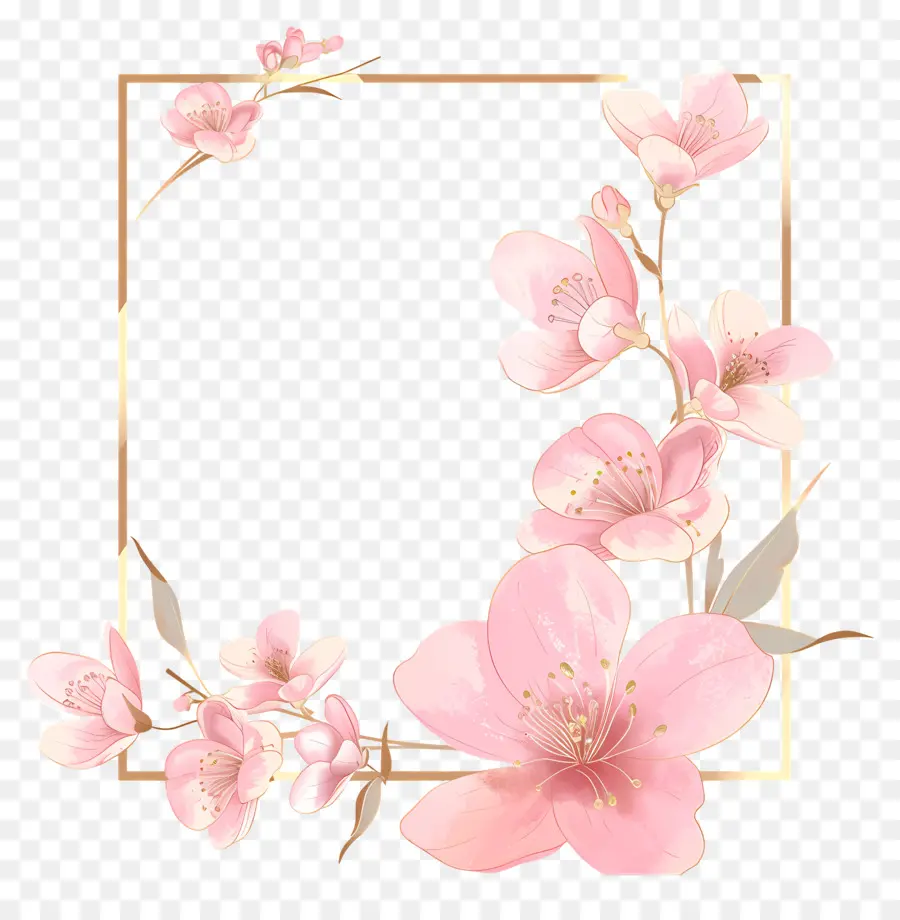 Marco De Línea Dorada，Sakura Flores PNG