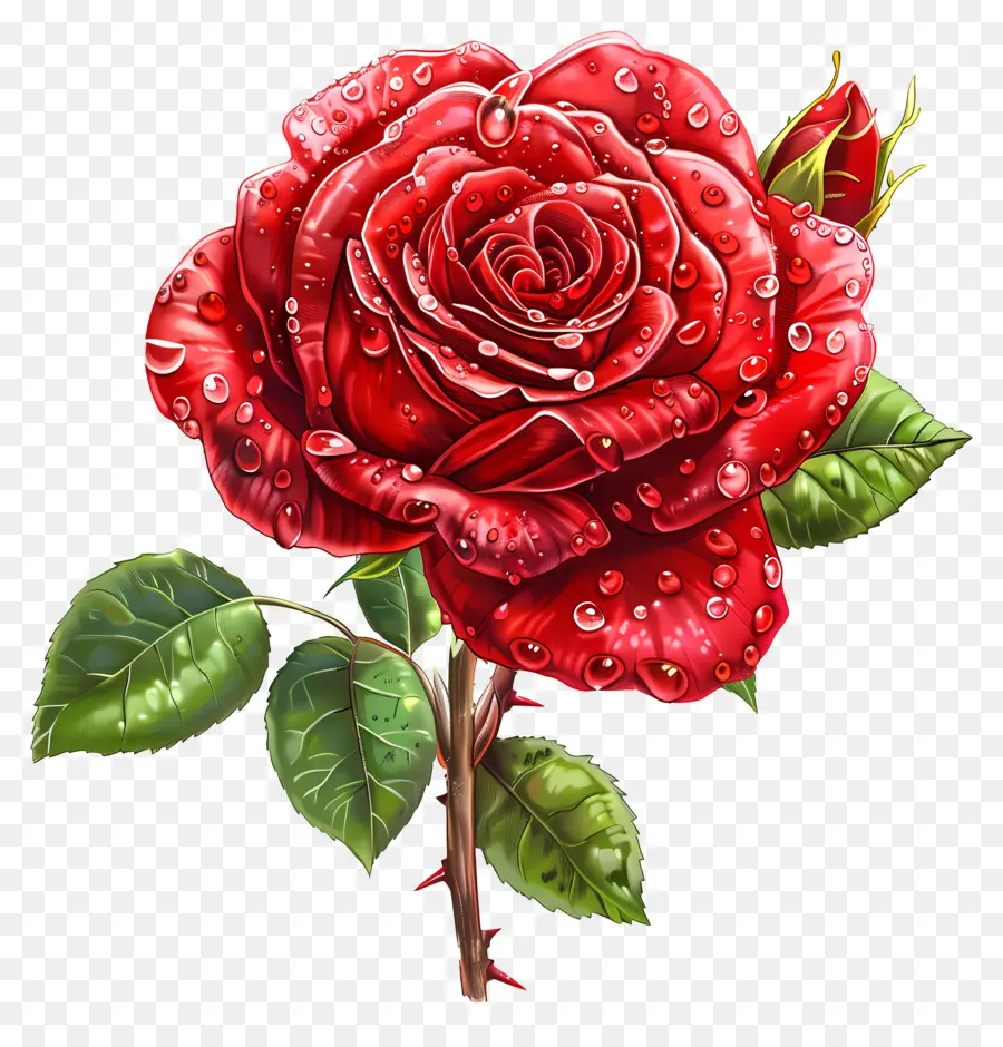 Rosa Roja，Las Gotas De Agua PNG