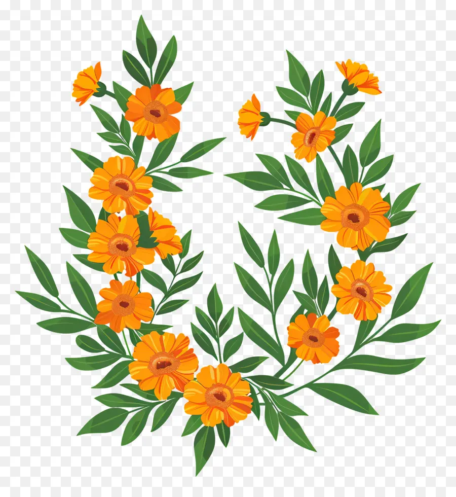 Caléndula Garland，Corona De Flores De Naranja PNG