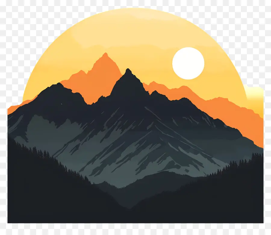 Silueta De Montañas，Atardecer PNG