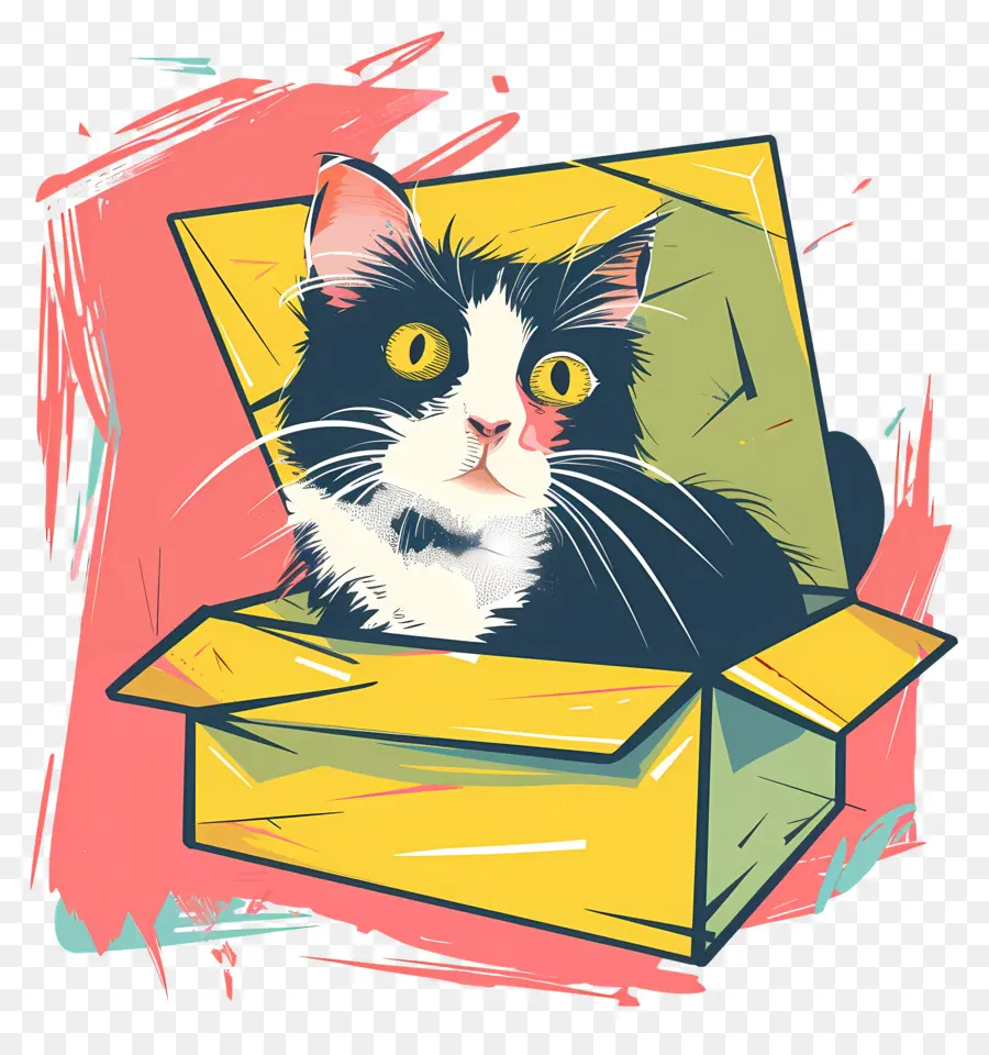 Gato En La Caja，Gato De Dibujos Animados PNG