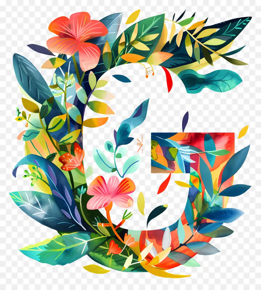 La Letra G，Diseño Floral PNG