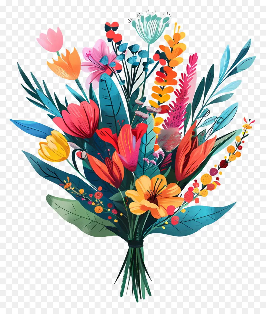 Bouquet Of Flowers，Flores Vibrantes PNG