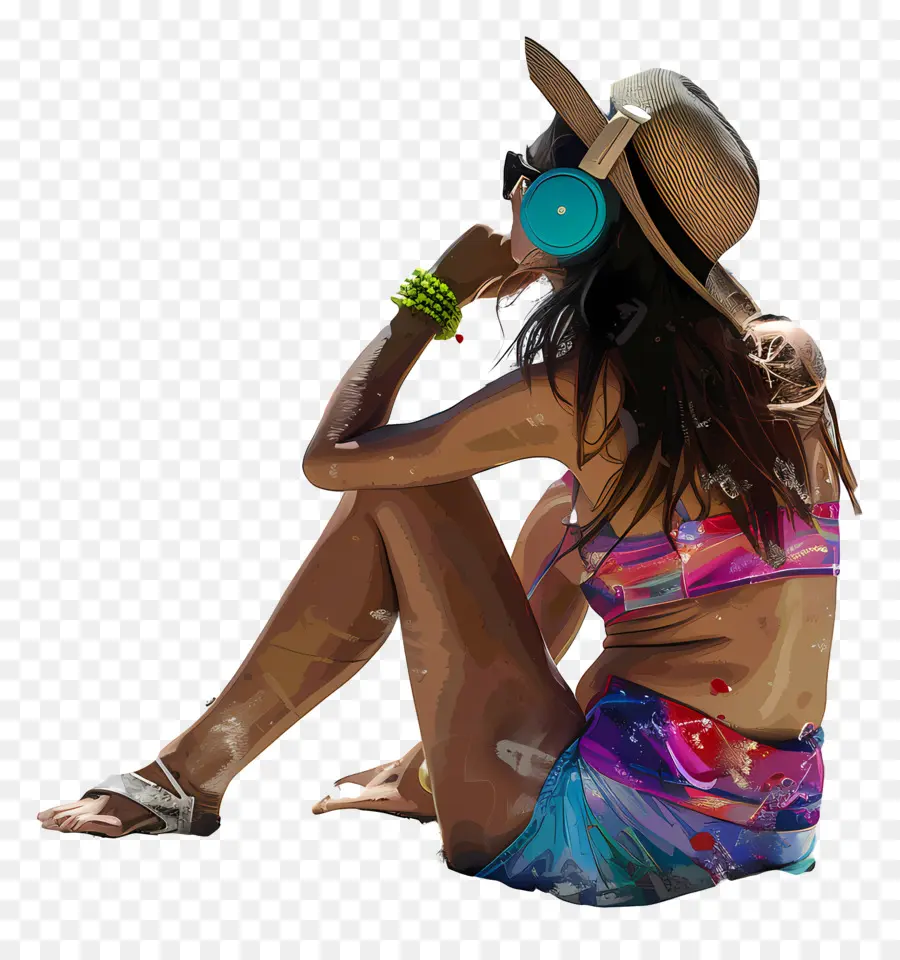 Melodías De Playa，Mujer Con Auriculares PNG