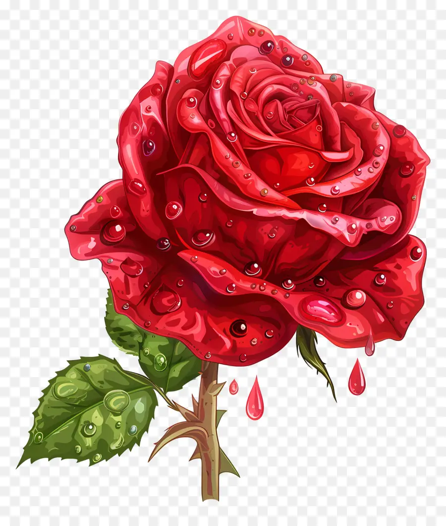 Rosa Roja，Las Gotas De Agua PNG