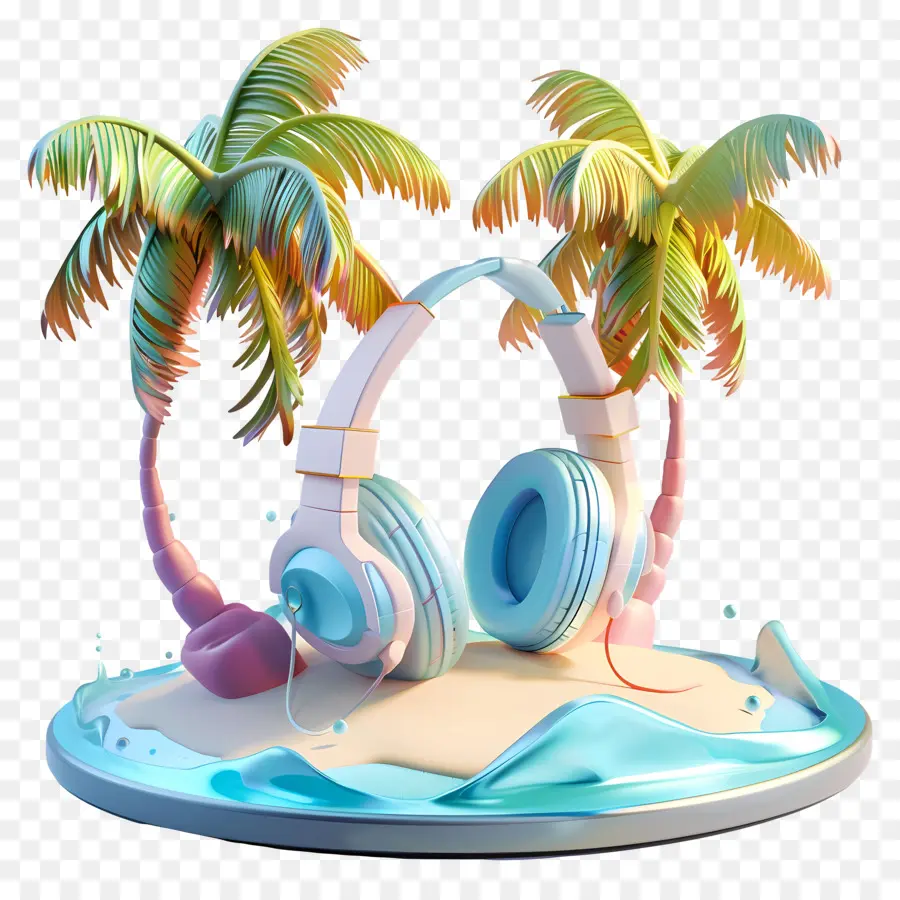 Melodías De Playa，Auriculares Y Palmeras PNG