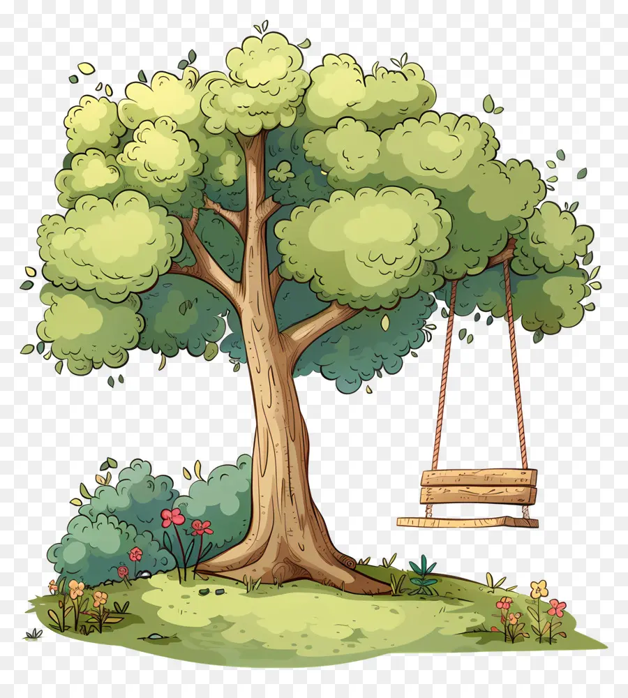 Verano，árbol Con Columpio PNG