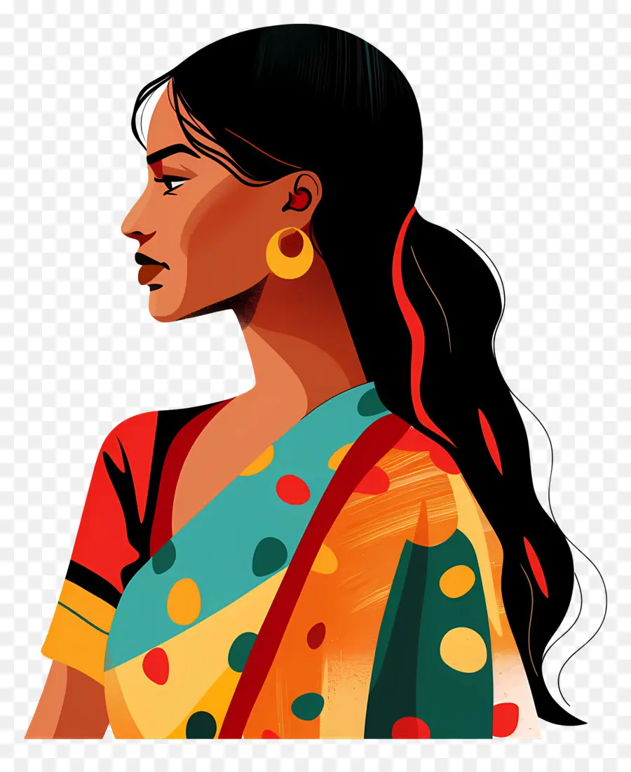 Mujer India，Sari Colorido PNG