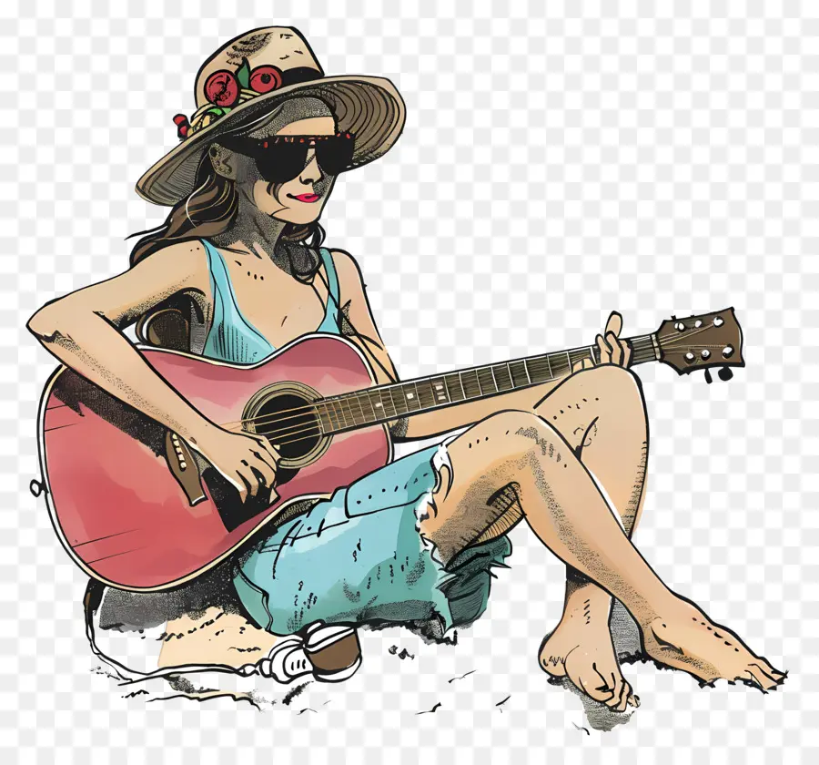 Melodías De Playa，Chica Con Guitarra PNG