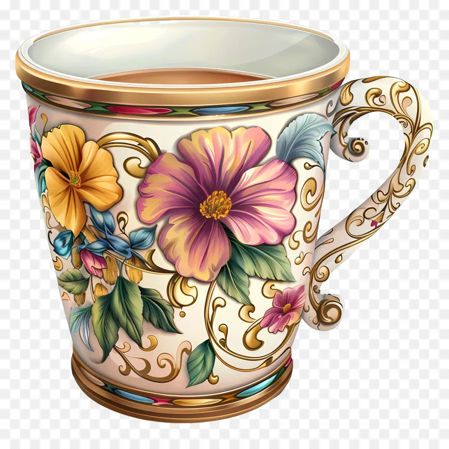 Capuchino，Taza Decorada PNG