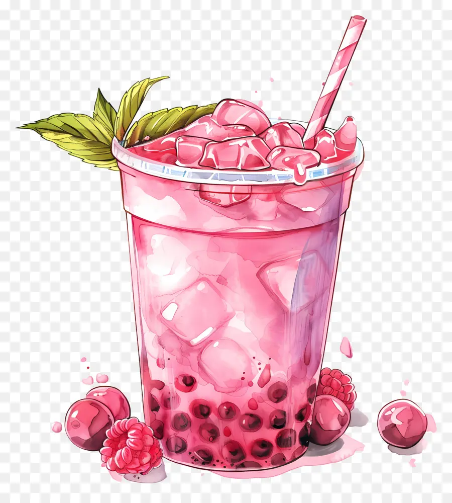 Té De Boba Rosa，Bebida Rosa PNG