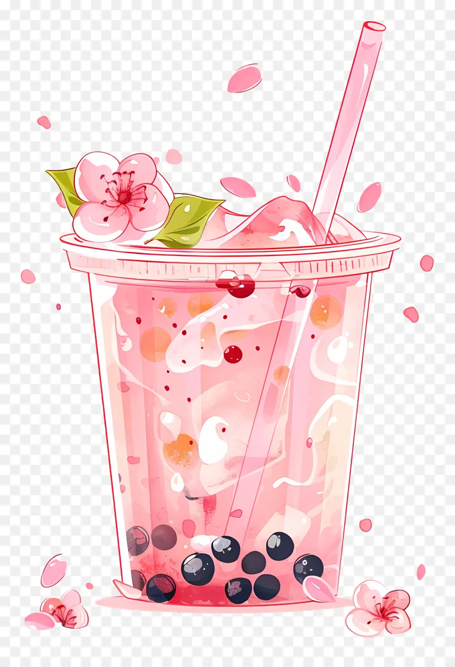 Té De Boba Rosa，Arándano PNG