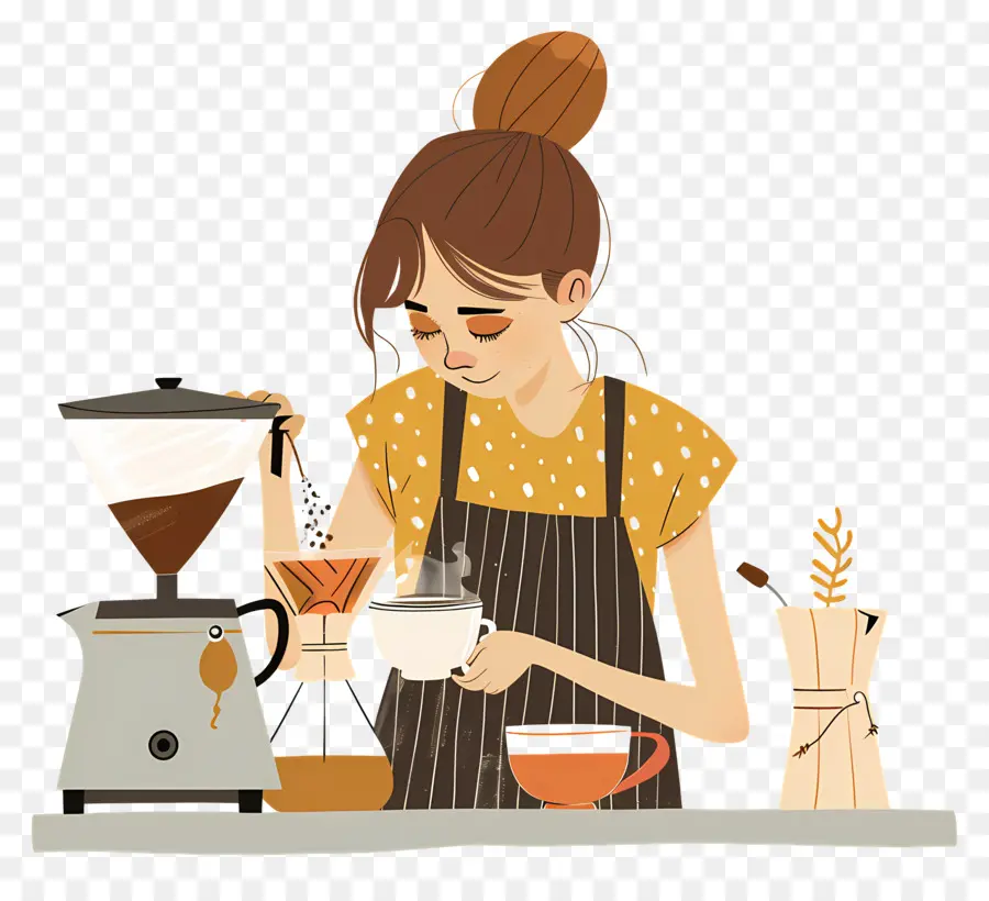 Chica Barista Haciendo Café，Barista PNG