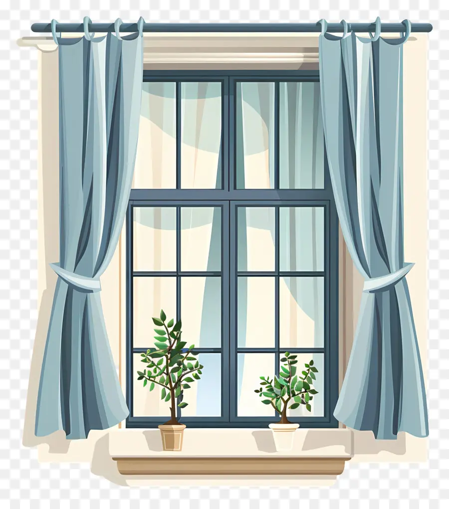 Ventana Con Cortinas，Cortinas Azules PNG