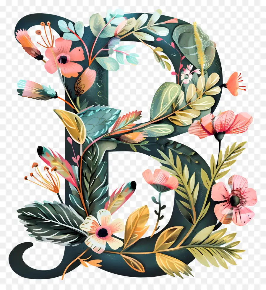 Letra B，Diseño Floral PNG