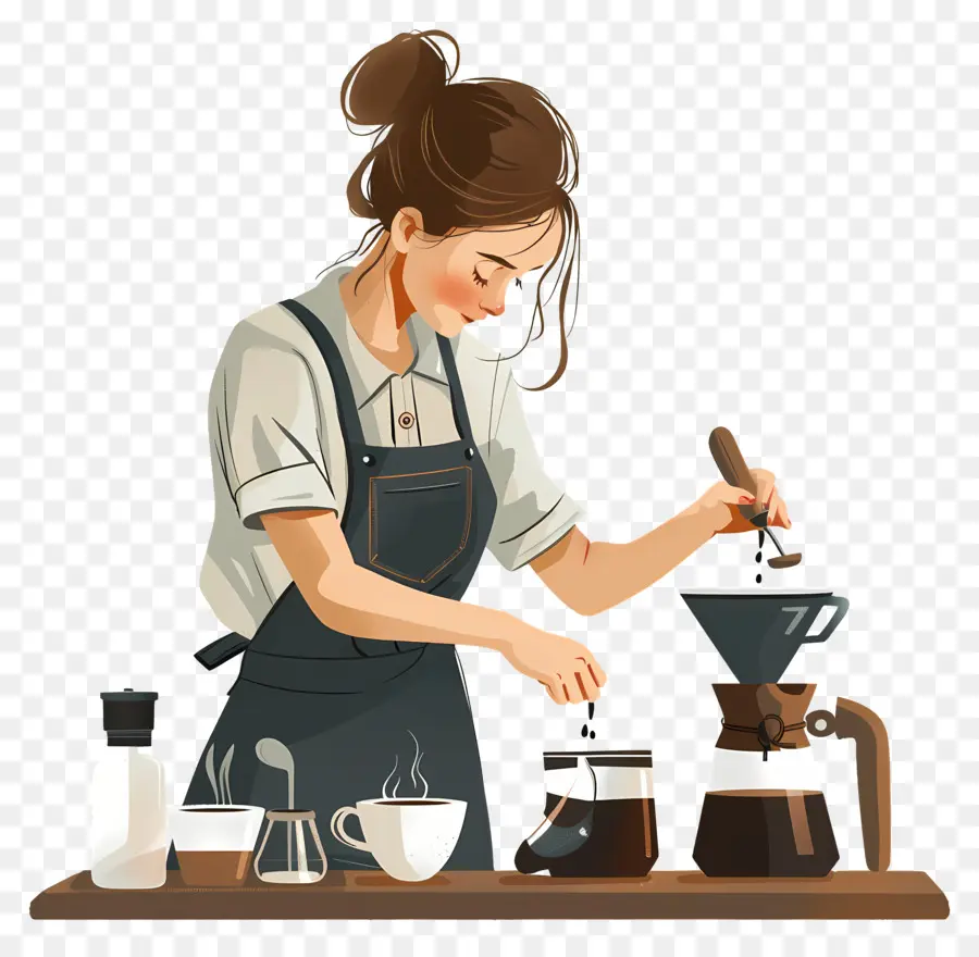 Barista Chica Haciendo Café，Mujer PNG