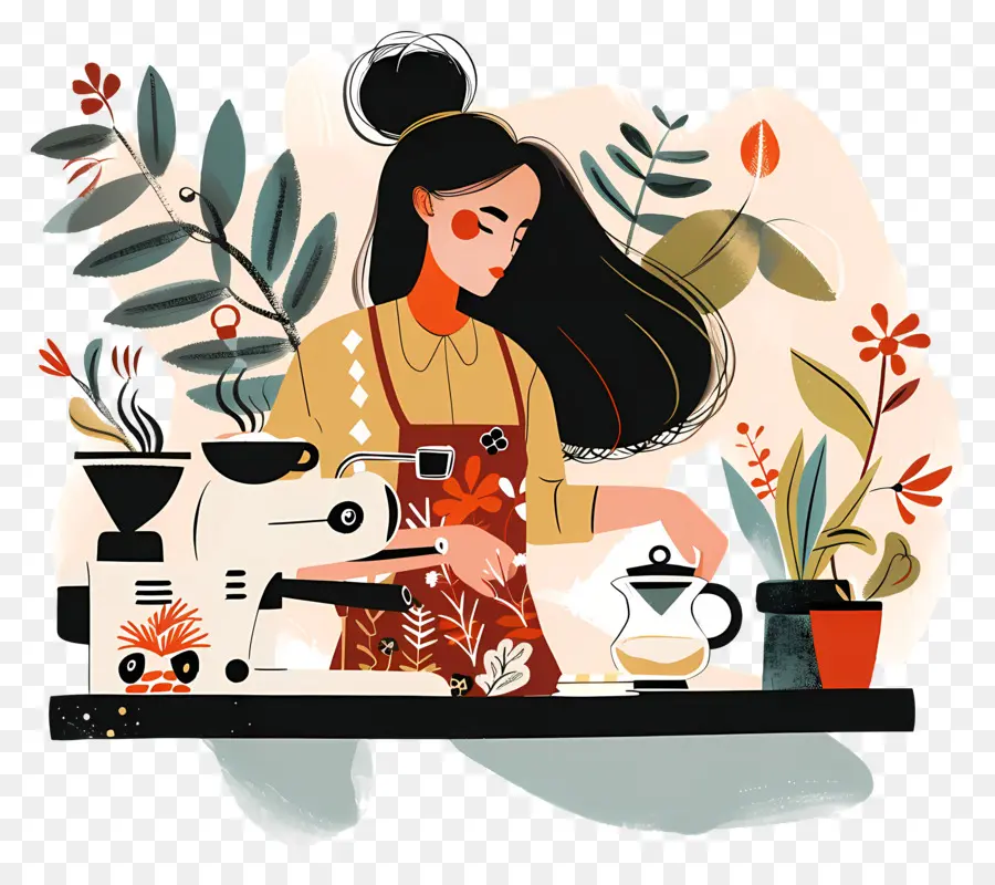 Chica Barista Haciendo Café，Barista PNG