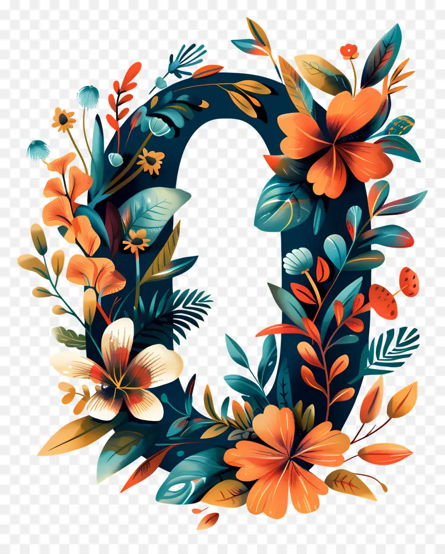 Número 0，Carta Floral Q PNG