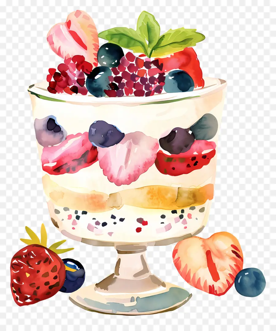 Yogurt Parfait，Pintura A La Acuarela PNG