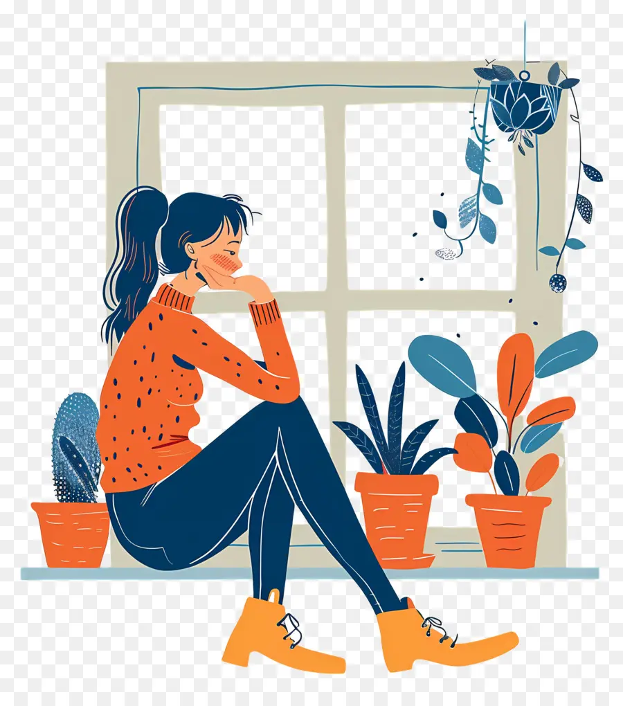 Mujer Aburrida，Mujer Por Ventana PNG