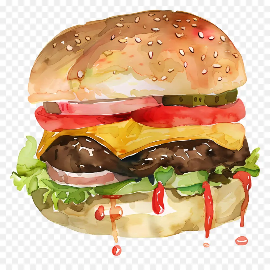 Burger，Pintura A La Acuarela PNG