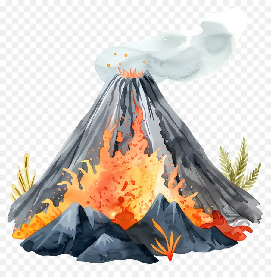 Volcán，Pintura A La Acuarela PNG