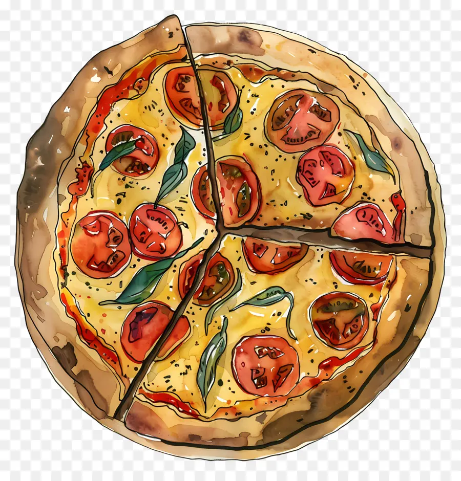 Pizza，Ilustración Acuarela PNG