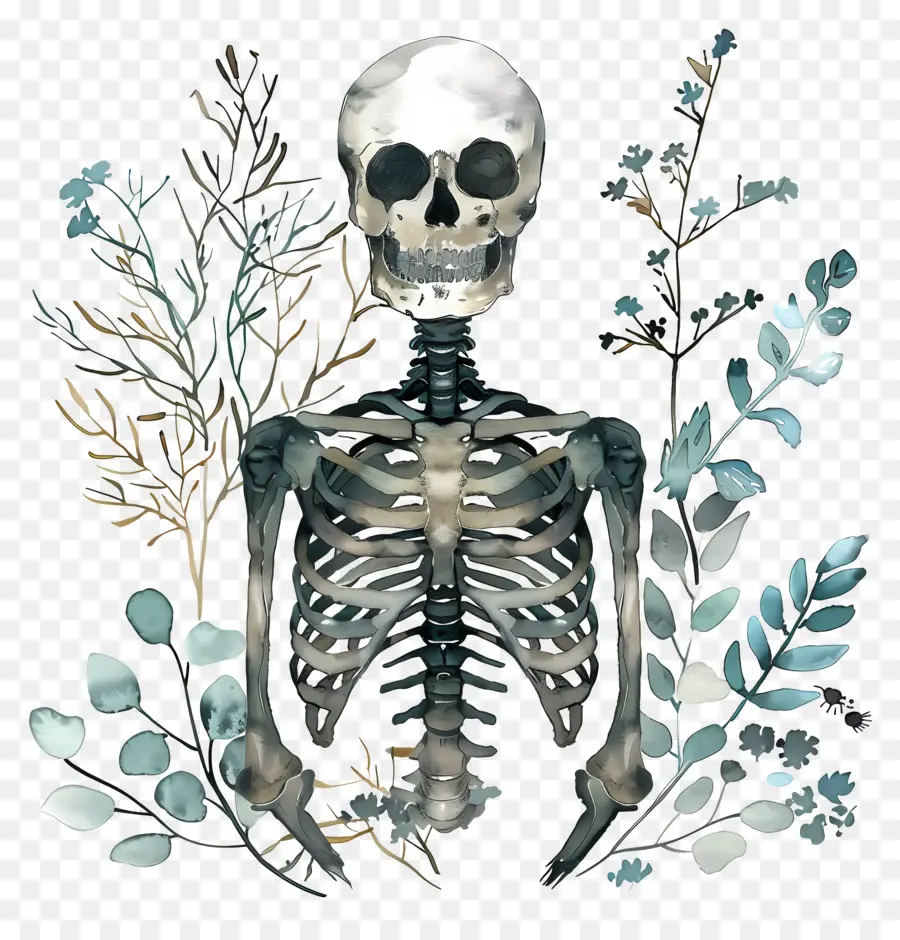 Esqueleto，Ilustración Acuarela PNG