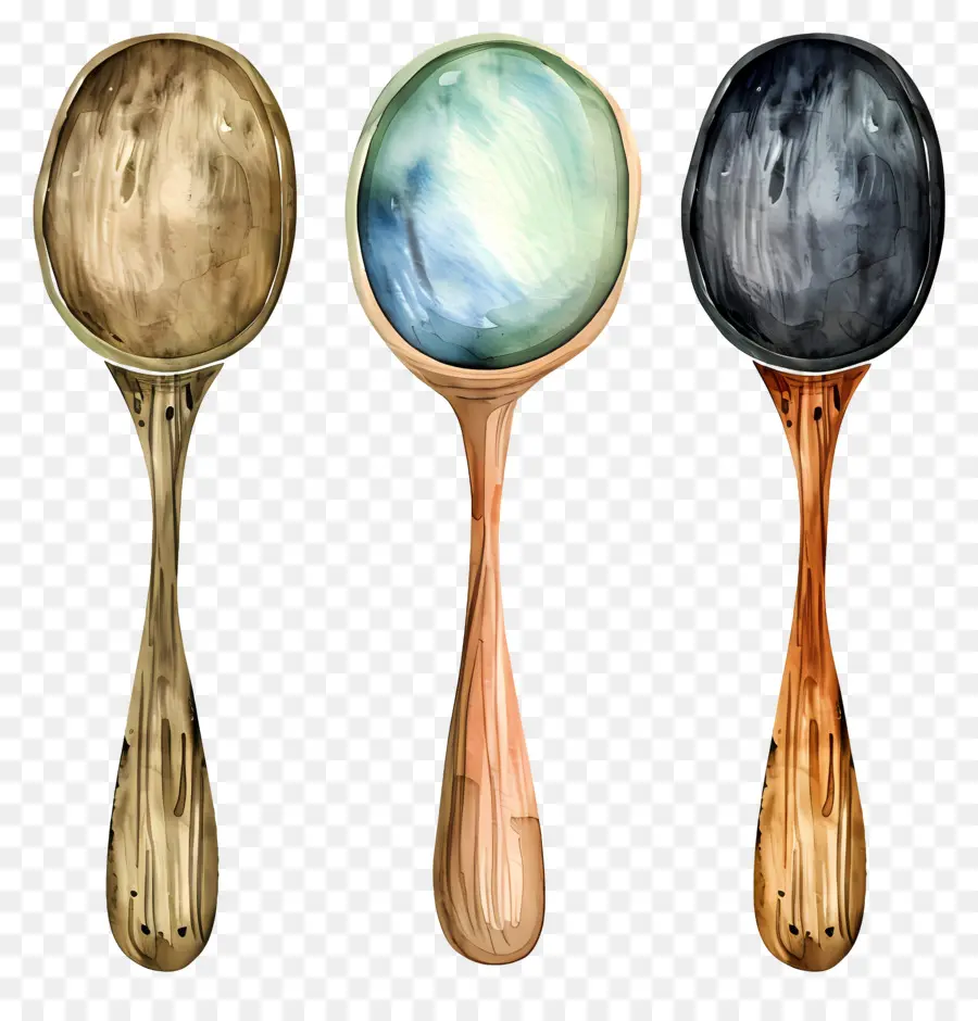 Cuchara De Mezcla，Cucharas De Madera Pintadas De Acuarela PNG