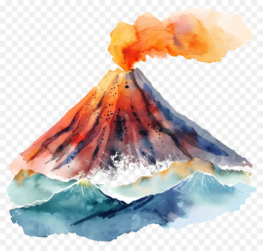 Volcán，Pintura A La Acuarela PNG