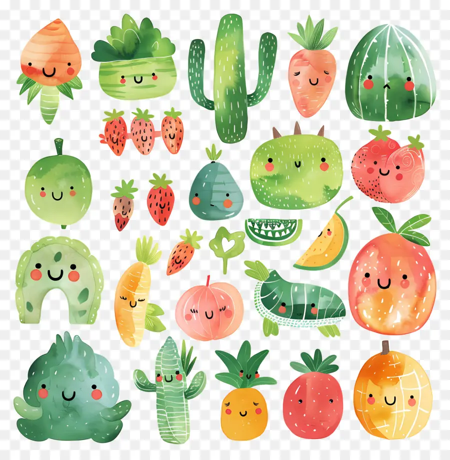 Emoji，De Dibujos Animados De Frutas Y Verduras PNG