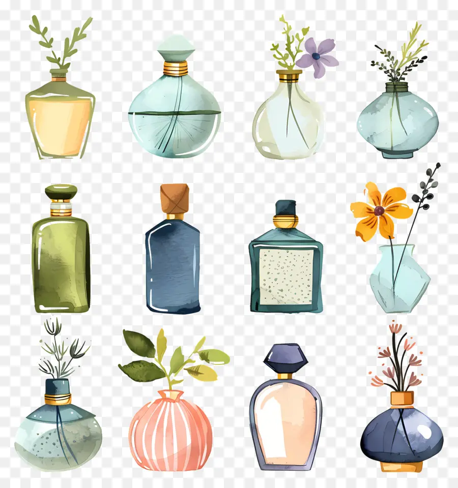 Botella De Perfume，Botella Con Planta PNG