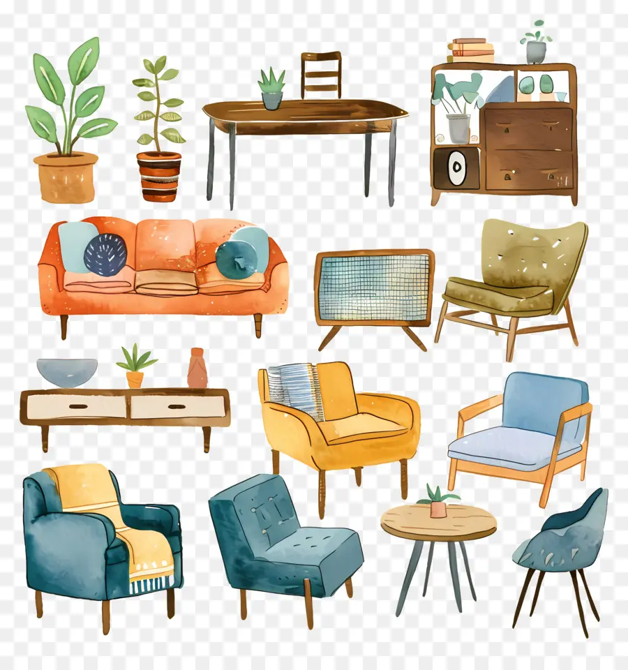 Muebles，Mobiliario Colorido PNG