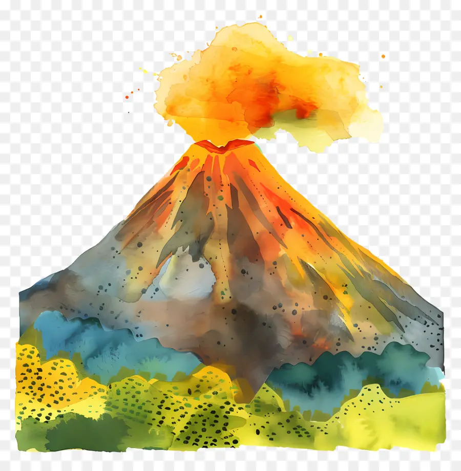 Volcán，Pintura A La Acuarela PNG