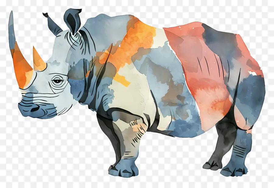 Rhino，Pintura A La Acuarela PNG